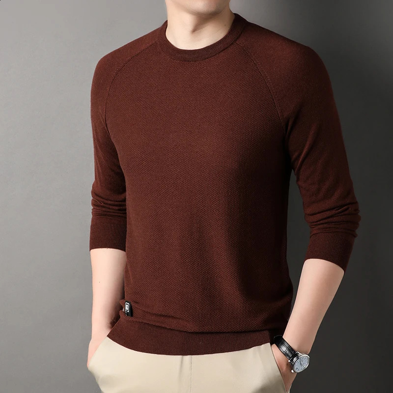 Mens sweater with worsted cashmere shoulder sleeves 16-pin high-quality autumn crew neck wool sweater 250806