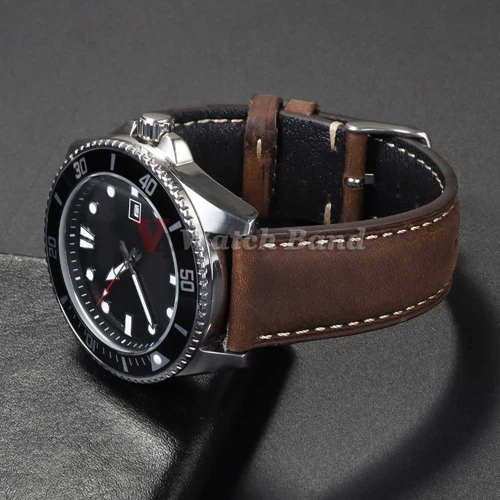 Genuine Calfskin Watchband for Omega Business Watch Band for Seiko 20/22/24mm Butterfly Buckle Stitching Brown Strap 14/16/18mm W250811