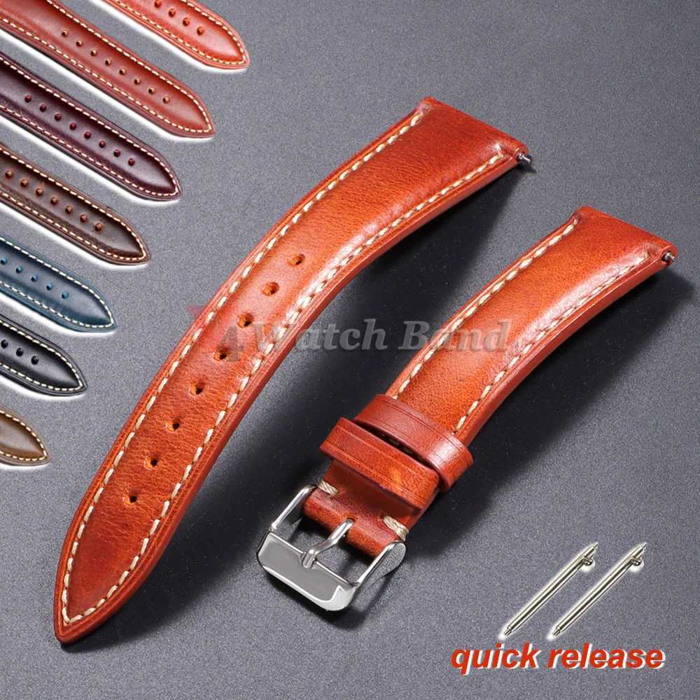 Vintage Oil Wax Genuine Leather Watch Strap 18mm 19mm 20mm 22mm 21mm Brown Watchbands for Samsung Galaxy Watch Band Bracelet W250811