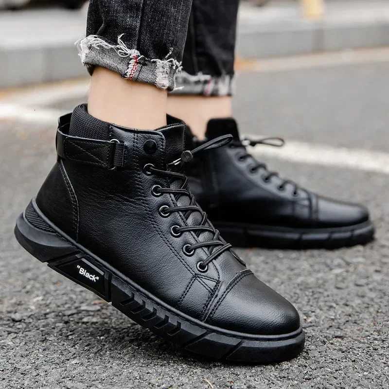 Ankle Boots for Men Motorcycle Boots PU Leather Mens Sports Shoes Autumn Winter Comfort High-top Casual Fashion Platform Boots W250811