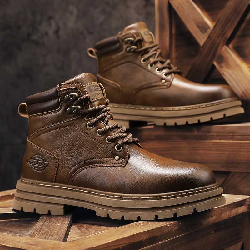 Autumn Winter Motorcycle Boots Handmade Vintage Mens Walking Shoes Casual Leather Ankle Boots Round Toe Lace-up Outdoor Footwear W250811