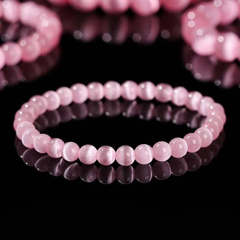 JD Natural Stone Dark Pink Cat Eyes Stone Strand Bracelet Women Simple Jewelry Gifts Round Bead Elastic Rope Bracelet For Girls 250805