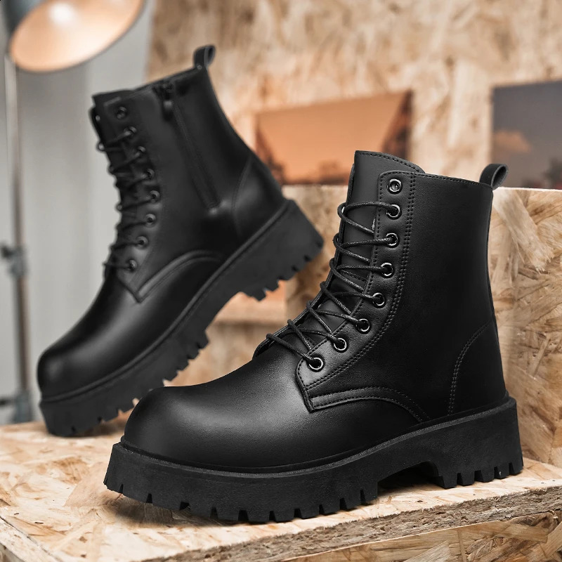Couples casual boots four season mens and womens high top leather boots fashion thick soled non slip plus size outdoor boots 250805