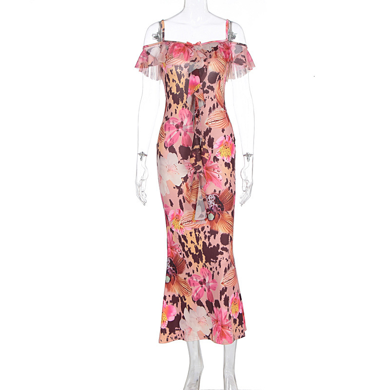 2025 summer new lace up strapless flower waist fashion slimming fashion print sexy tight fitting women's American dress new designer