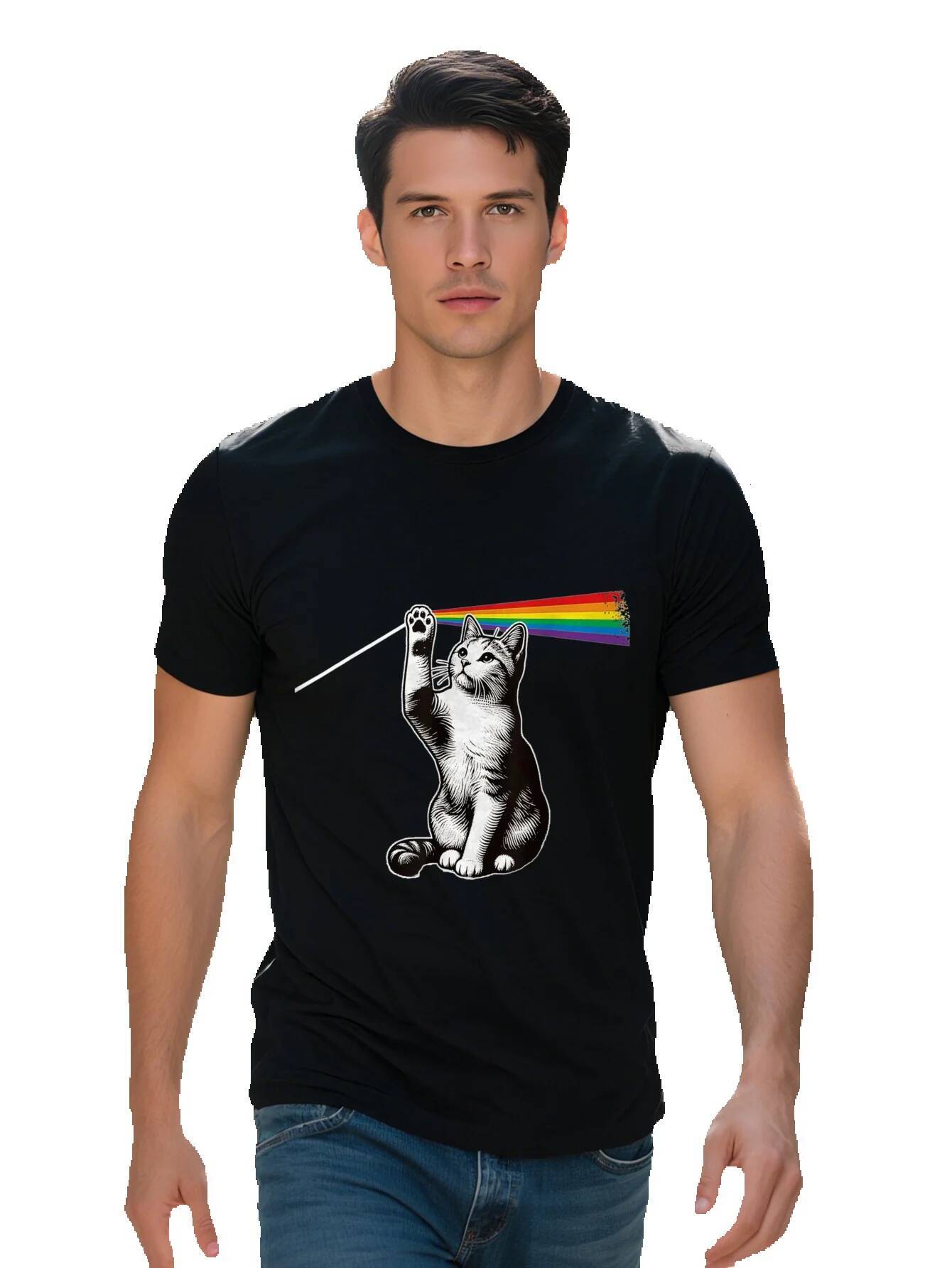 Cotton g Funny Cat Rock Music Rainbow Totality Dark Side Moon Gift T Shirt 2ef55