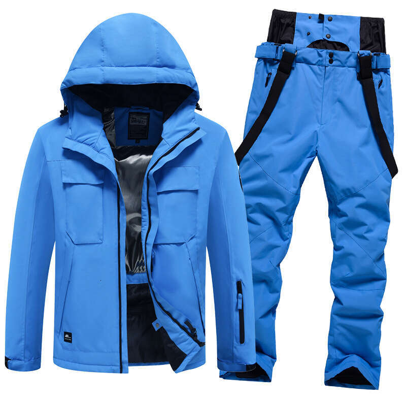 Trendy solid color ski suits, windproof, warm cold proof, thickened single double board skiing clothes and pants equipment, large size
