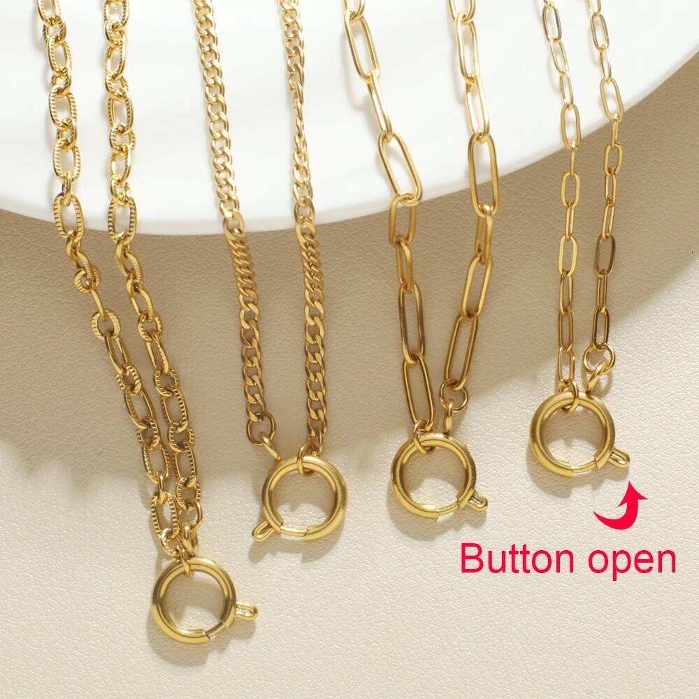 Fashion Cuban/Paperclip Chain Necklace Women Stainless Steel Mix Open Circle Spring Snap Clasp for DIY Jewelry Pendant