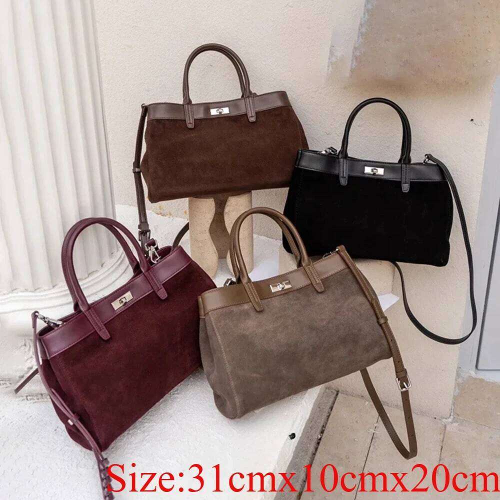 New Wine Red Chamois Tote Large Real Suede Cow Leather Women Hand High-End Female Commuter Travel Shoulder Bag