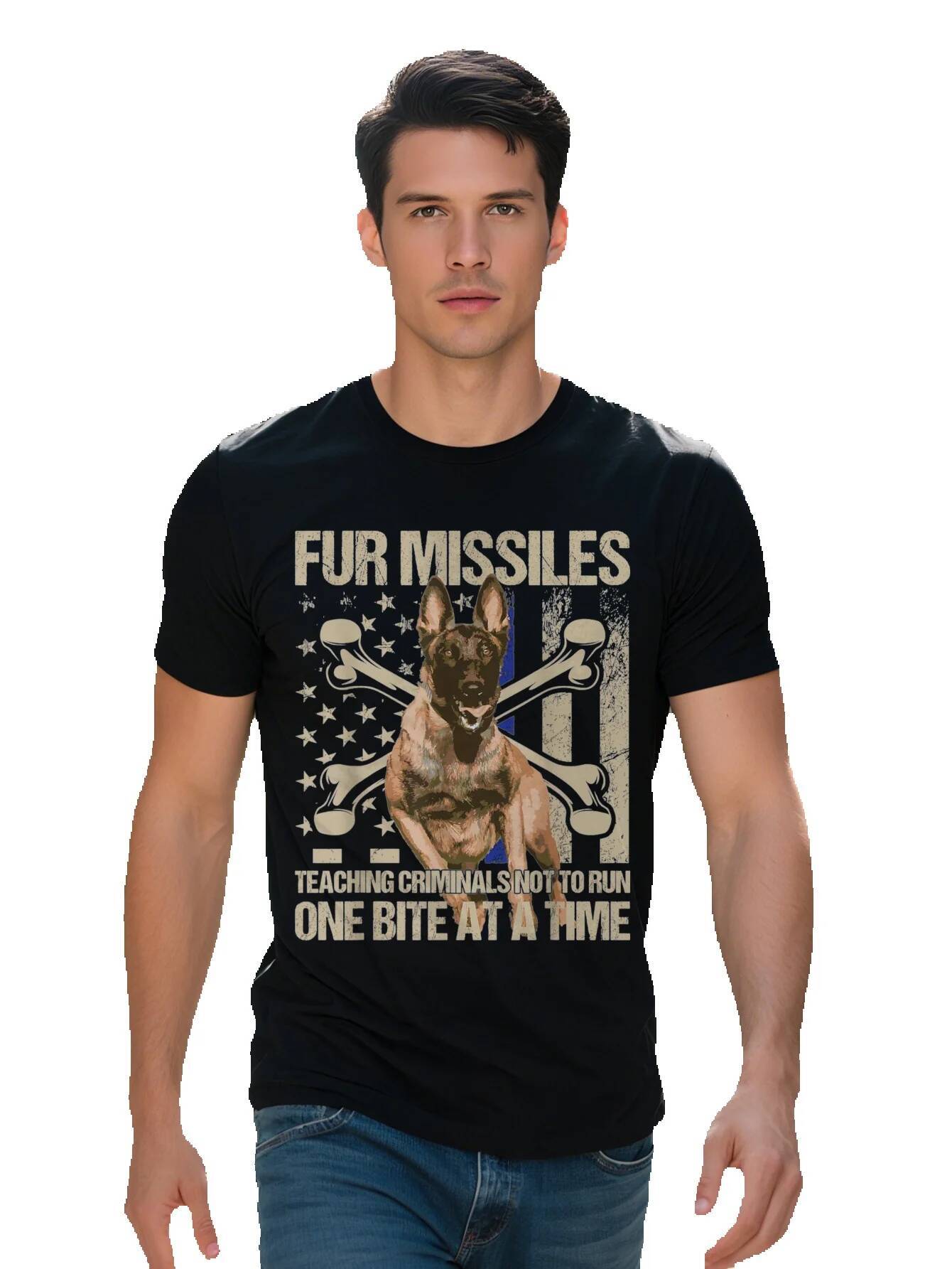For Missiles Teaching Criminals Blue Line K Dog Police Unit T-Shirt 5767a
