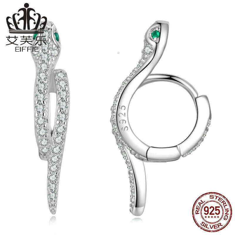 DHcollections Sterling Sier S Snake Shape Ear Buckle Platinum Plated Zirconia Primates Animal Stud Earrings BSE669