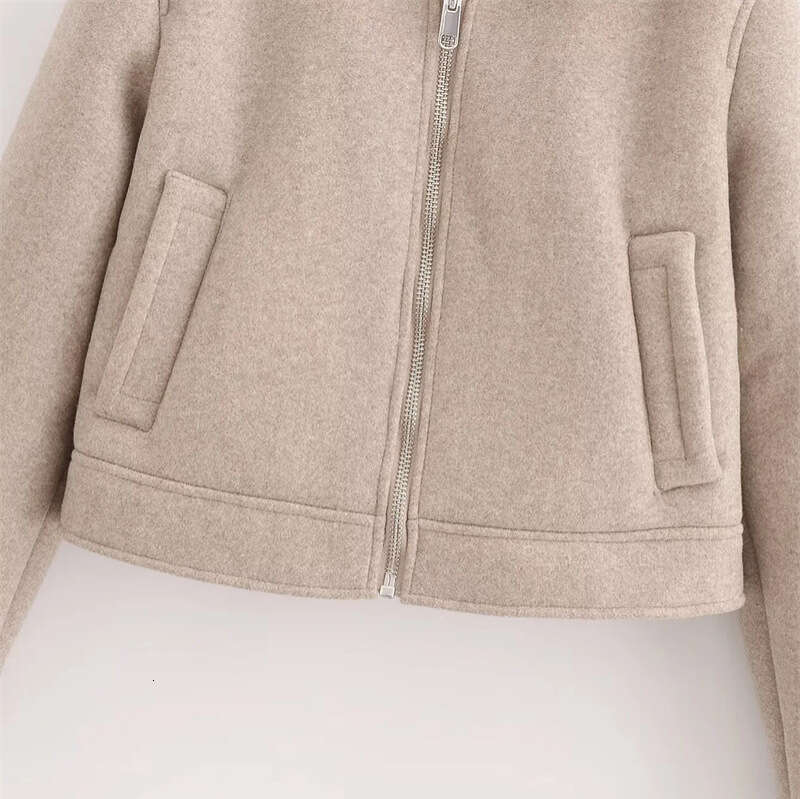 Windproof collar zipper wool lining coat, autumn and winter new multifunctional loose fit casual women's jacket
