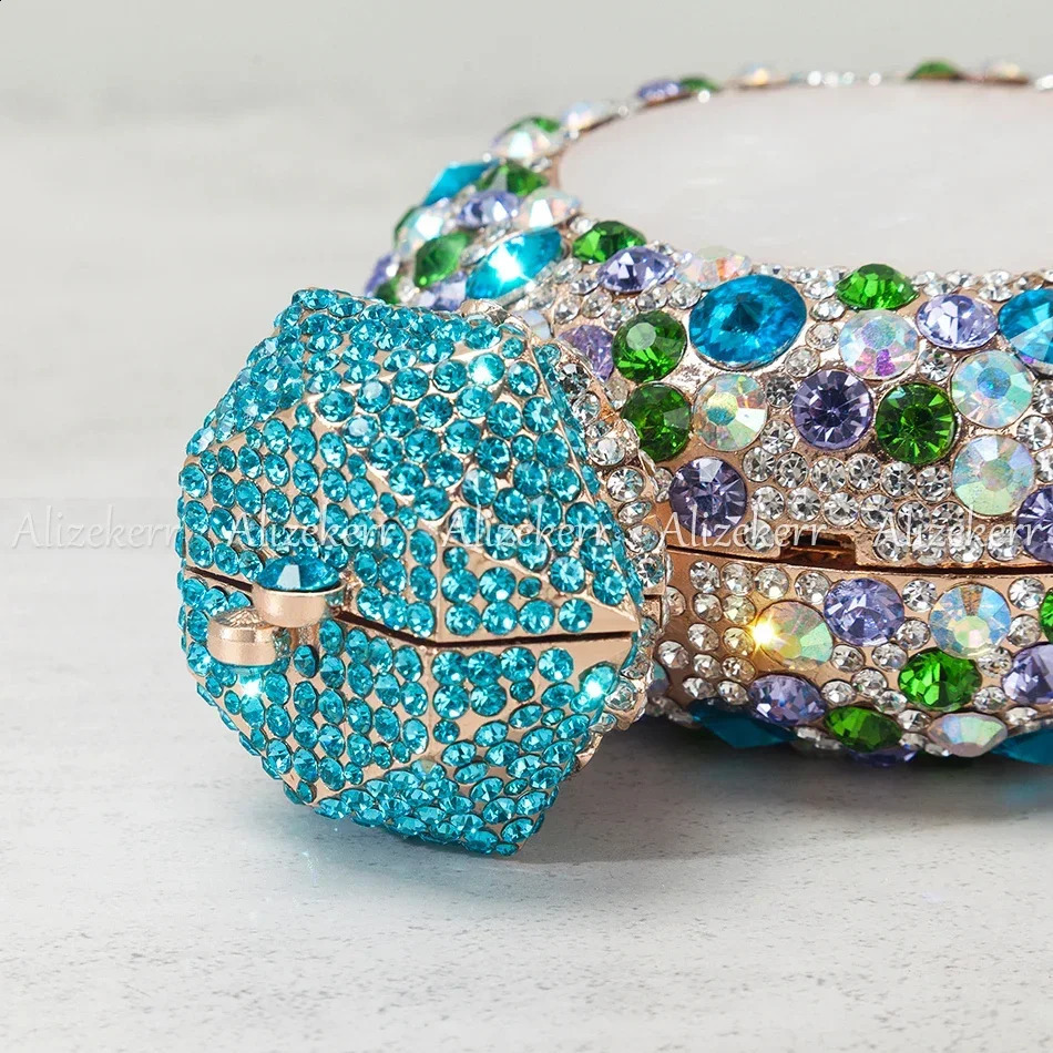 Alizekerr Perfume Bottle Shaped Crystal Evening Bags Women Gorgeous Classy Rhinestone Round Metal Clutch Purses Wedding Party 250809