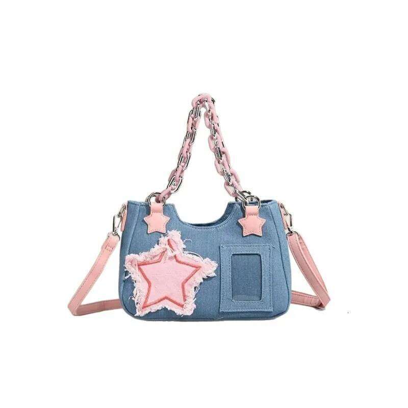 Denim Women S Handbag Badge And Doll Displays Large Capacity Designer Hobo Shoulder Stars Pattern Small Crossbody Bag