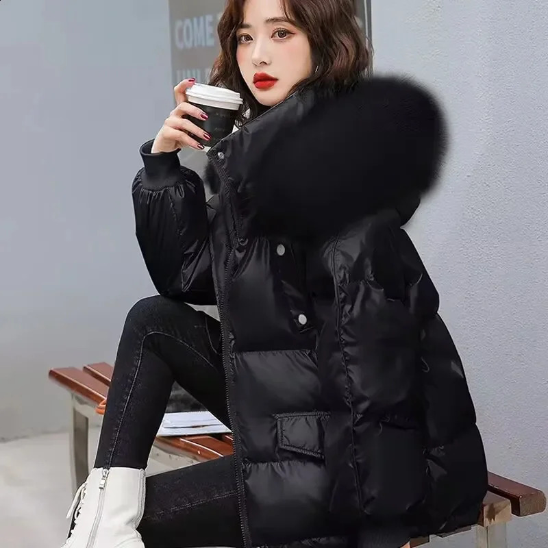 Winter Fashion Warm Duck Down Jacket Womens Clothes Glossy Fur collar Thicken Parka Short Down Coat Female Trend 250806