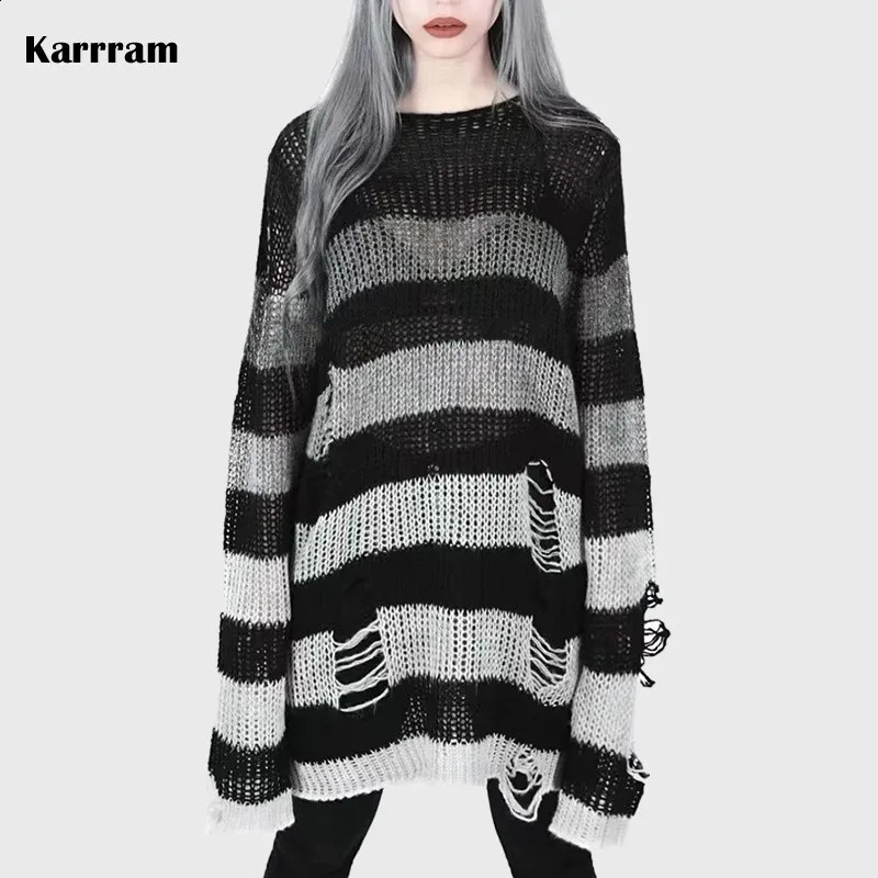 Karrram Punk Gothic Sweater Emo Tops E-girls Mall Goth Pullovers Y2k Harajuku Grunge Clothes Alt Dark Aesthetic Striped Jumpers 250811