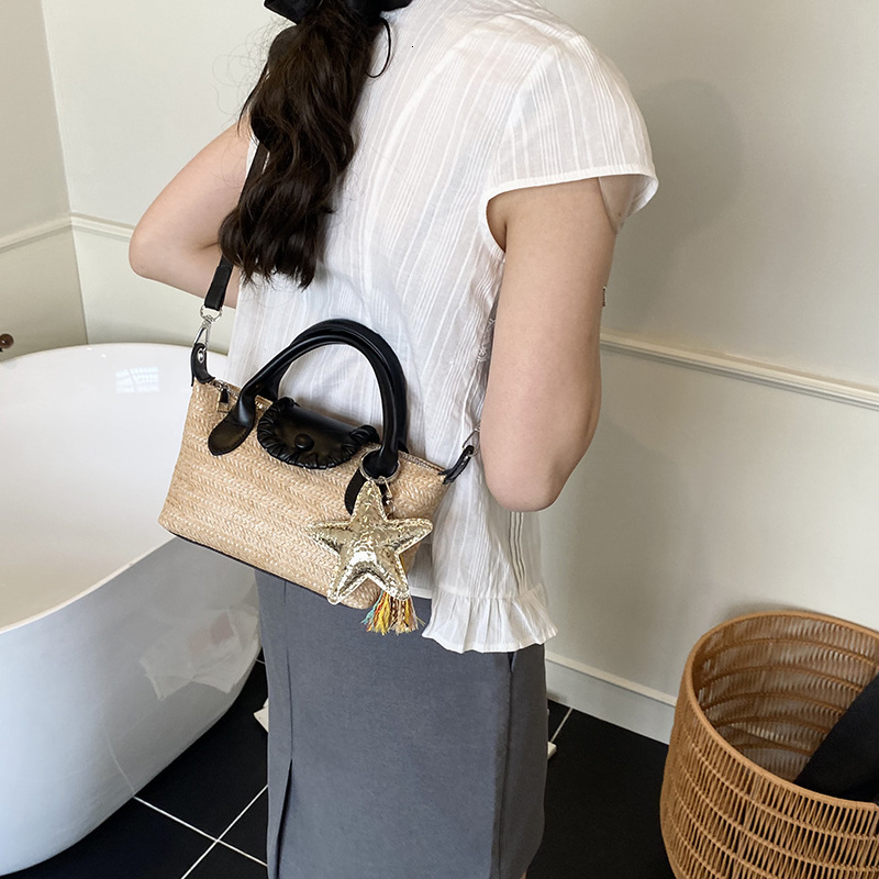 Beach Lazy Style Woven Small for Women New Summer Shoulder Crossbody Basket Bucket Straw Bag ddmymoon