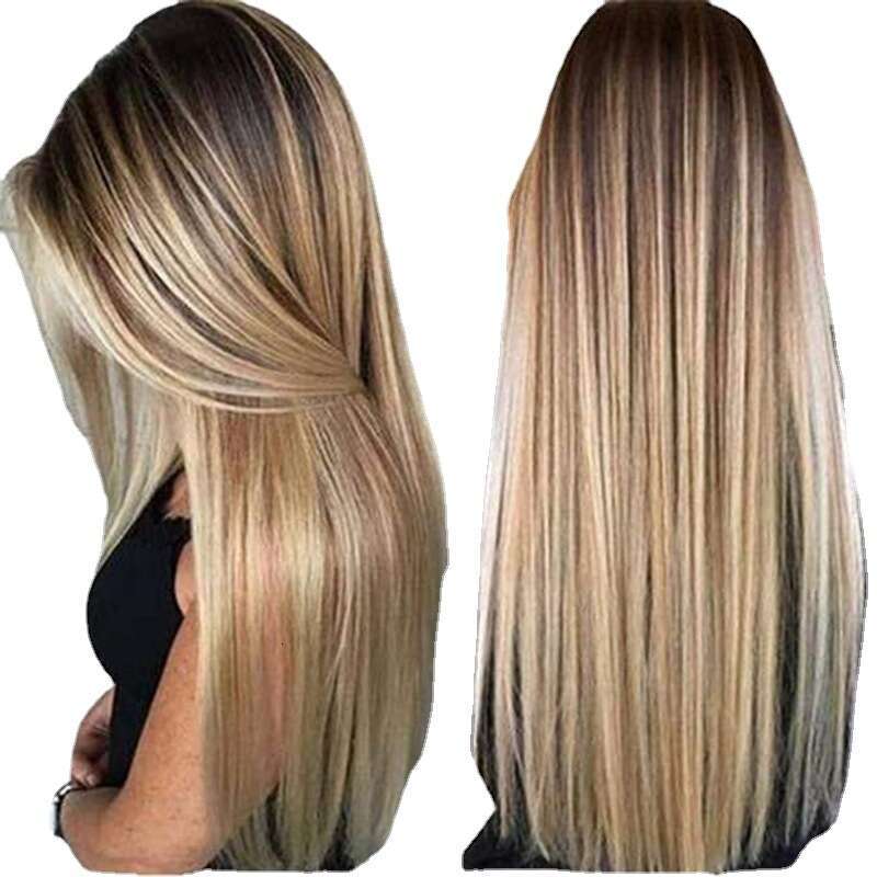 New Product Women's Gradient Middle Part Long Straight Hair Rose Net Synthetic Full Wig B5