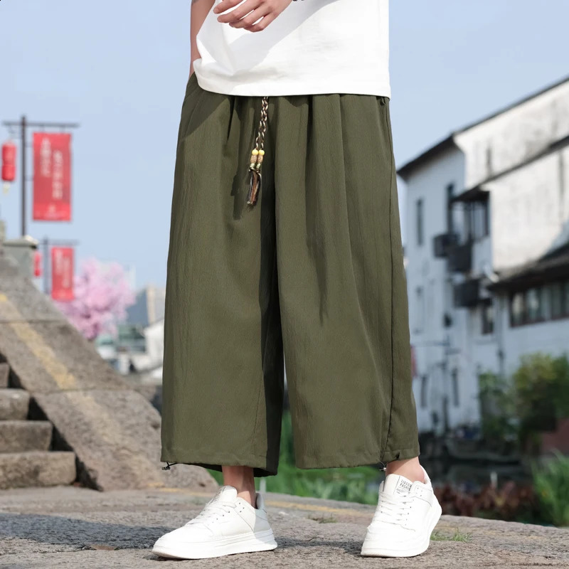 Summer AnkleLength Pants Men Fashion Chinese Style Casual Loose Harem Man Lightweight Straight Wide Leg M5XL 250729