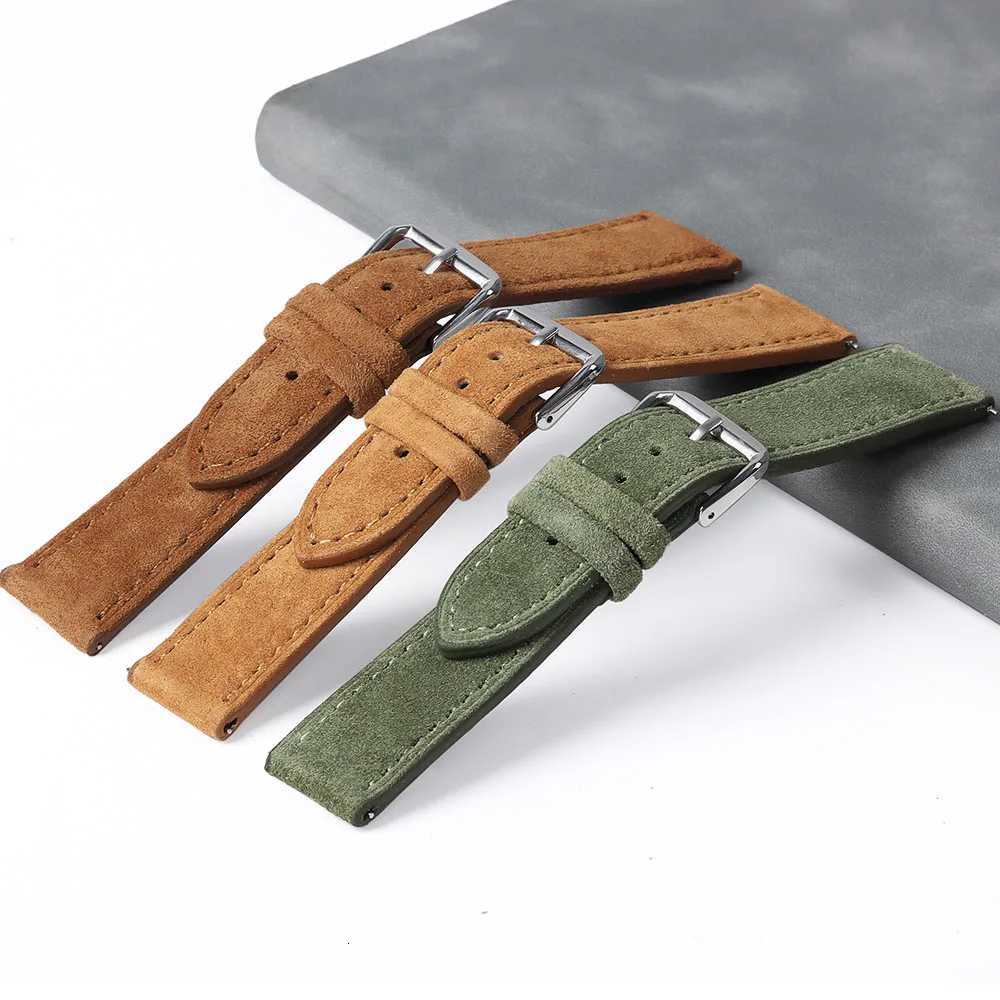 18mm 19mm 20mm 22mm 24mm Genuine Leather Suede Watchband for Seiko for Huawei Watch Gt2/3/4 Vintage Handmade Stitched Bracelet W250811