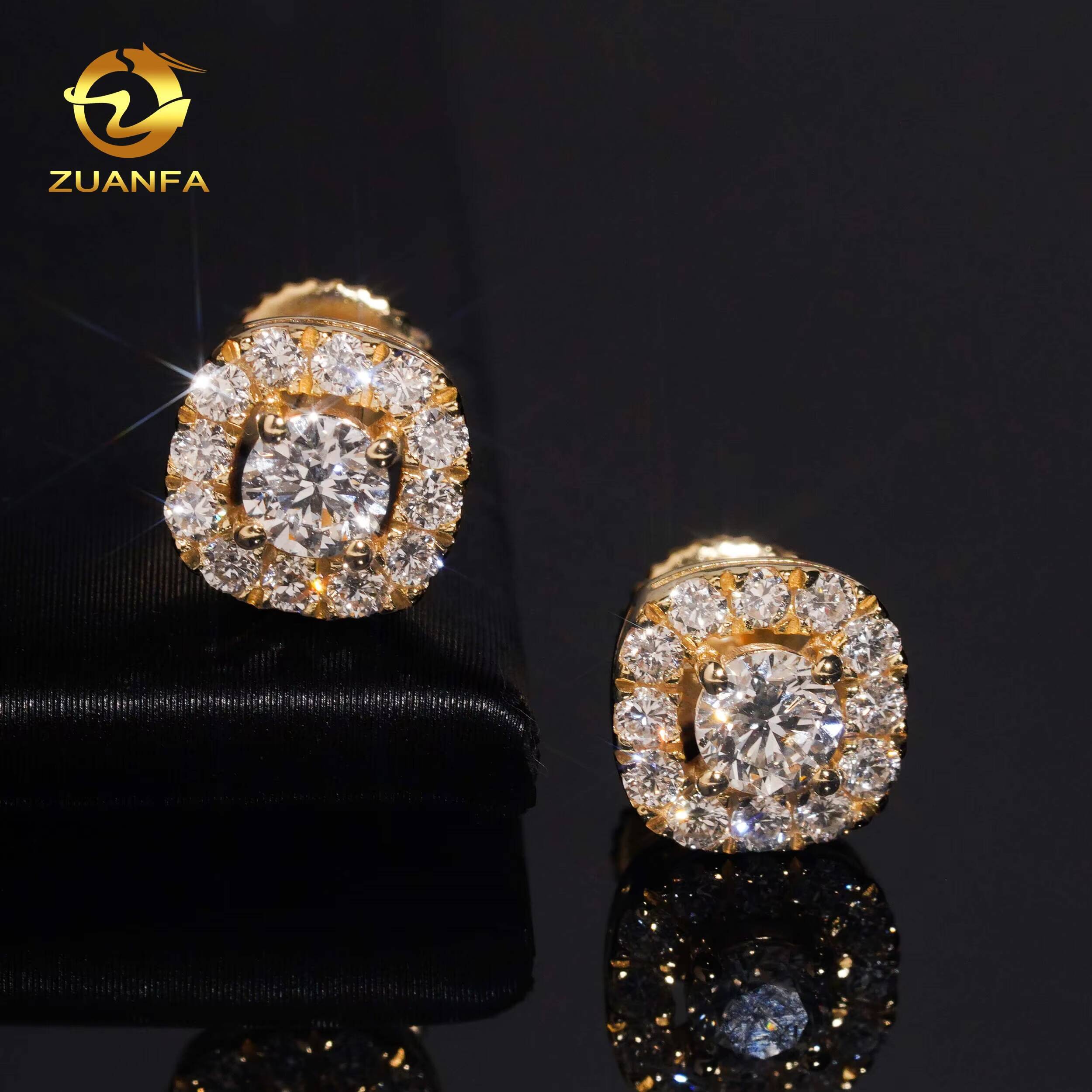 Sterling Silver 925 Luxury Jewelry Iced Out Hip Hop Screw Back Lab Grown Diamond HPHT Cluster Stud Earrings