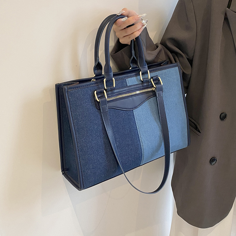 New Korean Patchwork Denim Color-Block Large Capacity Fashion Single Shoulder Crossbody Tote Bag for Women