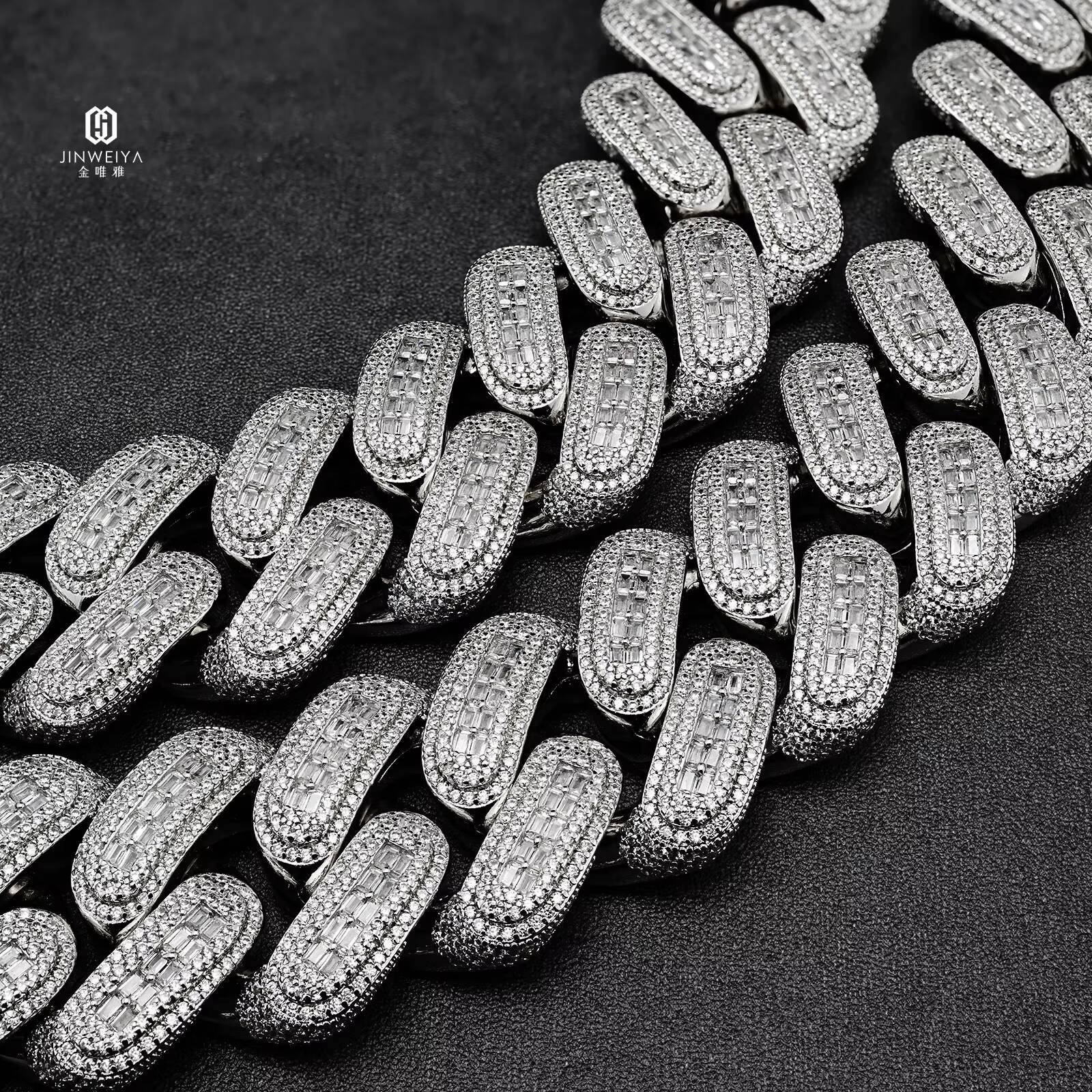 Factory Direct 20mm White Gold Plated Mens Necklace Luxury 925 Silver Cuban Link Chain with Zircon Elegant Design Jewelry