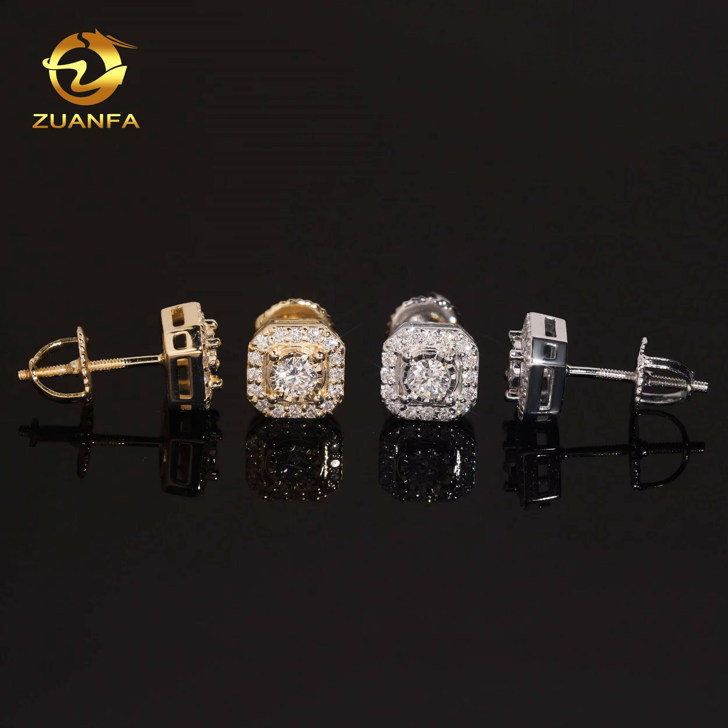 USA Warehouse in Stock Luxury Jewelry Iced Out Hip Hop Sterling Silver 925 Screw Back Lab Grown Diamond HPHT Cluster Earrings