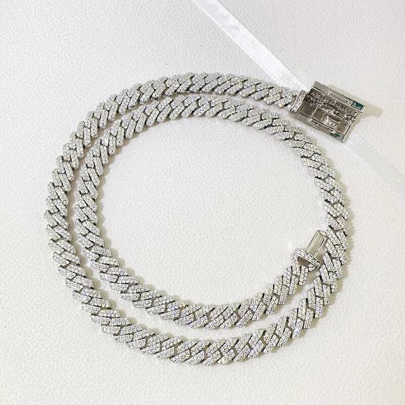 8MM Moissanite Cuban Necklace Hiphop 2 Row D VVS Moissanite Diamond Miami Chain Necklace 925 Sterling Silver Pass Tester Gift