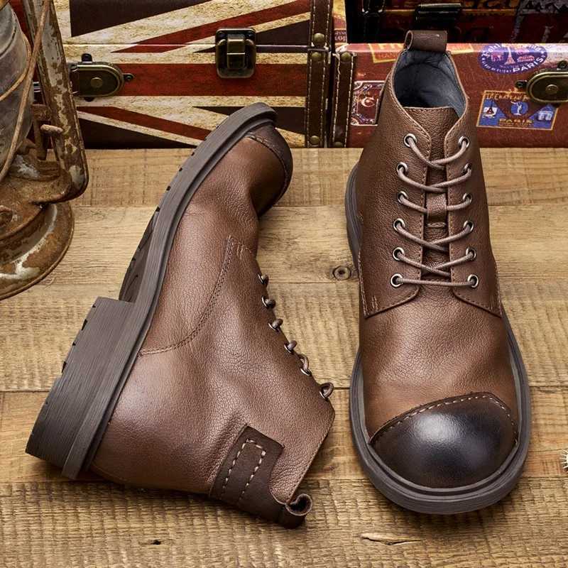 Spring Autumn New British Style Retro Genuine Cow Leather Men Ankle Short Motorcycle Boots Winter Plush Vintage Luxury Shoes 304 W250811