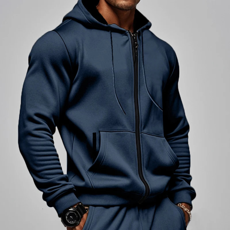 Mens Comfortable Thick Hooded Sweatshirt Zipper Sports Shirt Long Sleeved Autumn and Winter Season 250811
