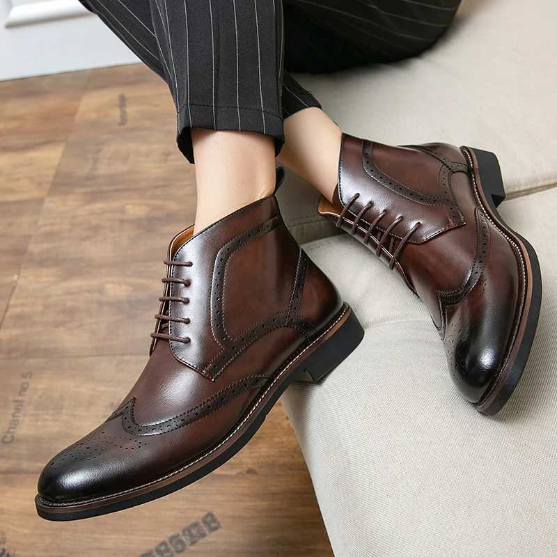 Genuine Leather Luxury Footwear Designer Formal Brogue Dress Winter Business Shoes for Men Fashion Chelsea Casual Ankle Boots Size 45 W250811