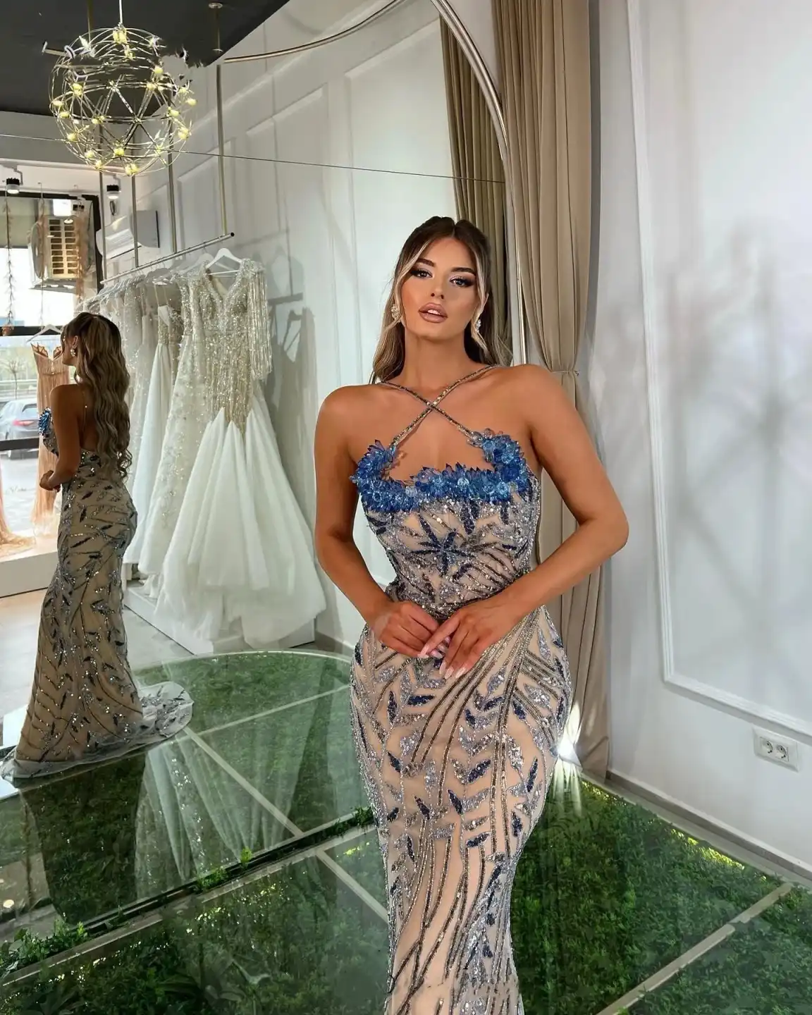 Fully Handmade Beaded Evening Dresses Prom Dress Backless Celebrity Dresses Luxury Sleeveless Formal Party Dress Plus Size For Formal Occasion Vestido