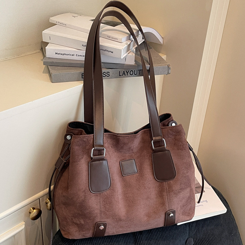 New Suede Large Capacity Tote for Women, Simple Casual Commute Shoulder Bag Trendy ddmymoon