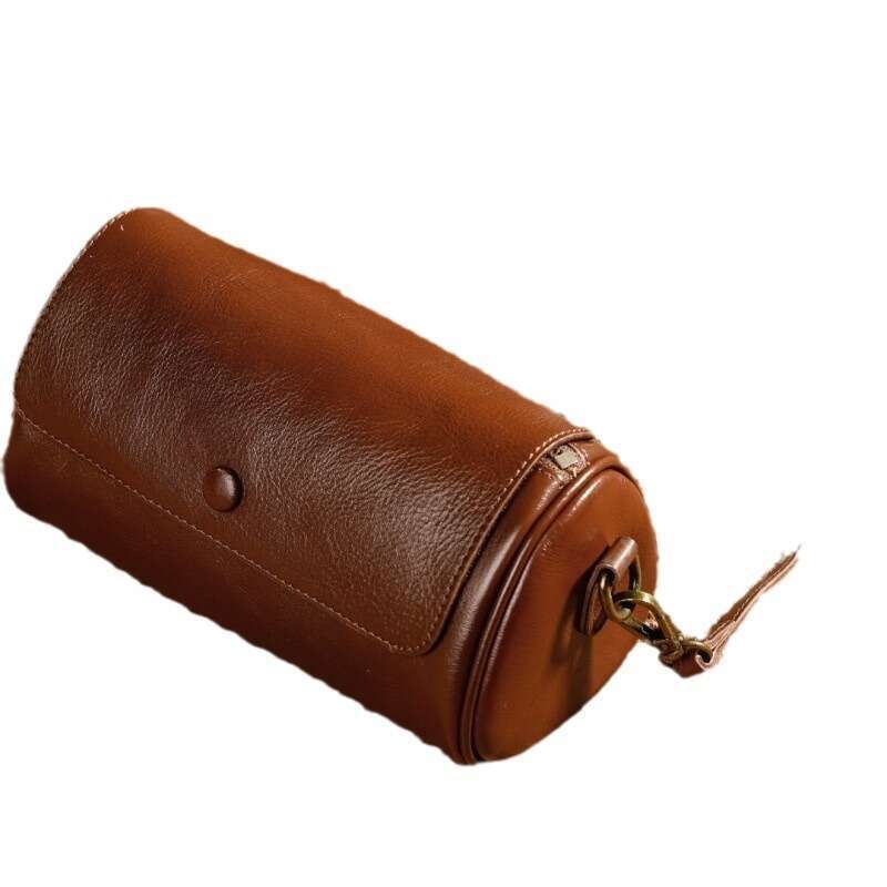 DHessentials 2025 Vintage Leather Satchel - Genuine Top Grain Cowhide Round Messenger Bag for Women/Men (600g)