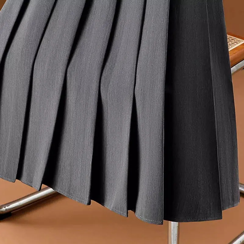 Gray Solid Folds Office Lady Casual High Waist A-line Loose Womens Skirt Mid-Calf Long Skirts For Women Clothing Fashion 250811