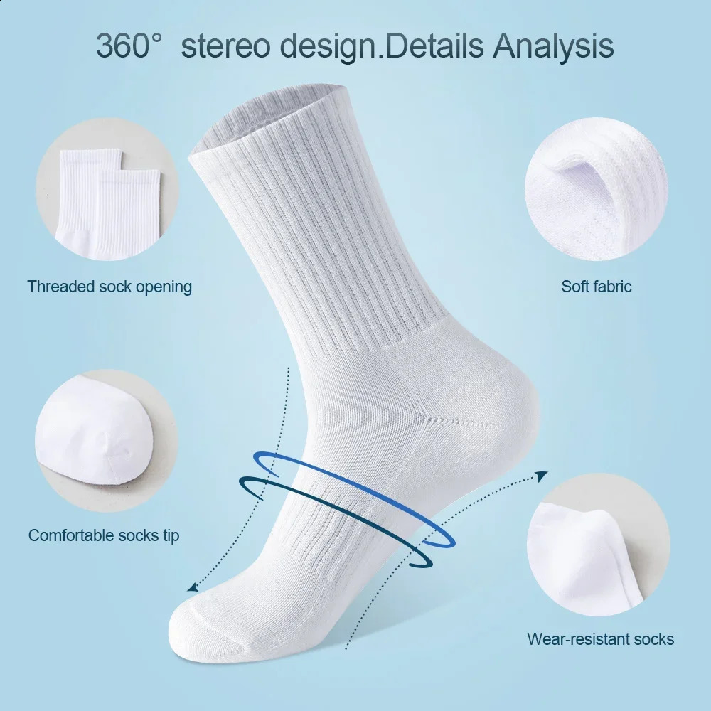 5Pairs Men Cotton Style White Socks Soft Breathable Sports Long socks Summer Winter for Male Plus Size 250805