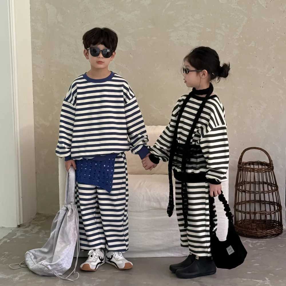 Autumn Children Girls 2PCS Clothing Set Cotton Striped Long Sleeve Sweatshirt Outfits Loose Elastic Waist Straight Pants Tracksuit Z250811