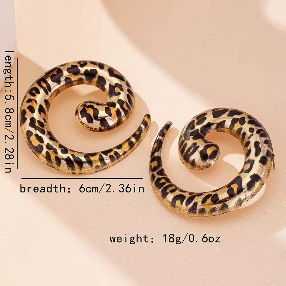 New Fashion Wholesale Geometric Short and Fat Punk Leopard Print Earrings Large Geometric Pattern Spiral Round Earrings