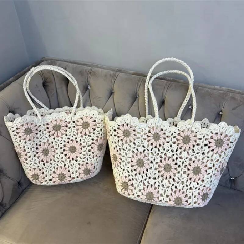 Fashion Vintage Flowers Handmade Knitting Crochet Shoulder Knitted Handbags Tote Women Designer Female Hand Bag high-quality