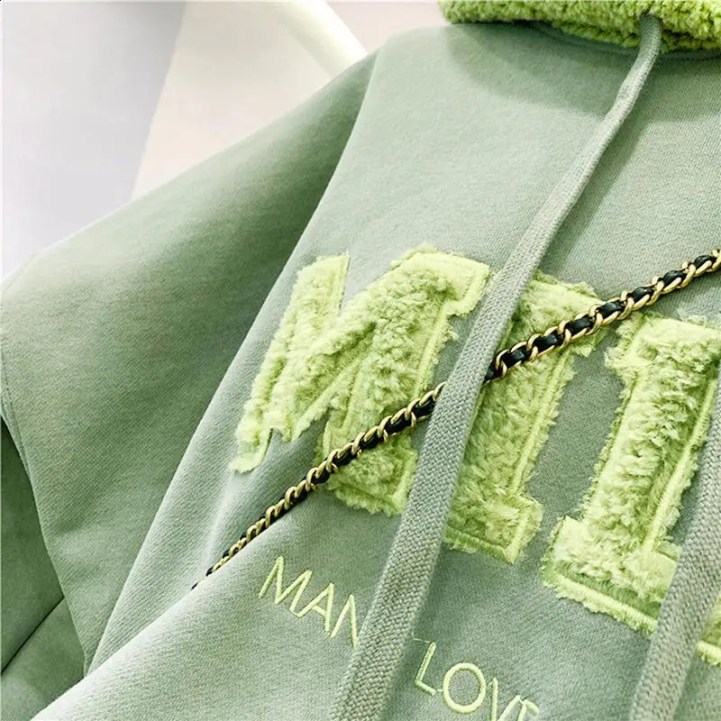 Fashion Patchwork Oversize Sweatshirt Women Winter Casual Loose Cotton Thick Letter Long Sleeve Hoodies Female Streetwear 250804