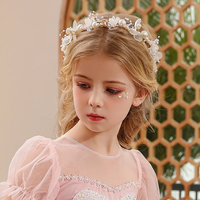 Spring Bohemian Girls Bridal Pearl Hair Headdress Flower Wreath Bride Garland Head Hoop Headbands Jewelry Children Gifts 250804