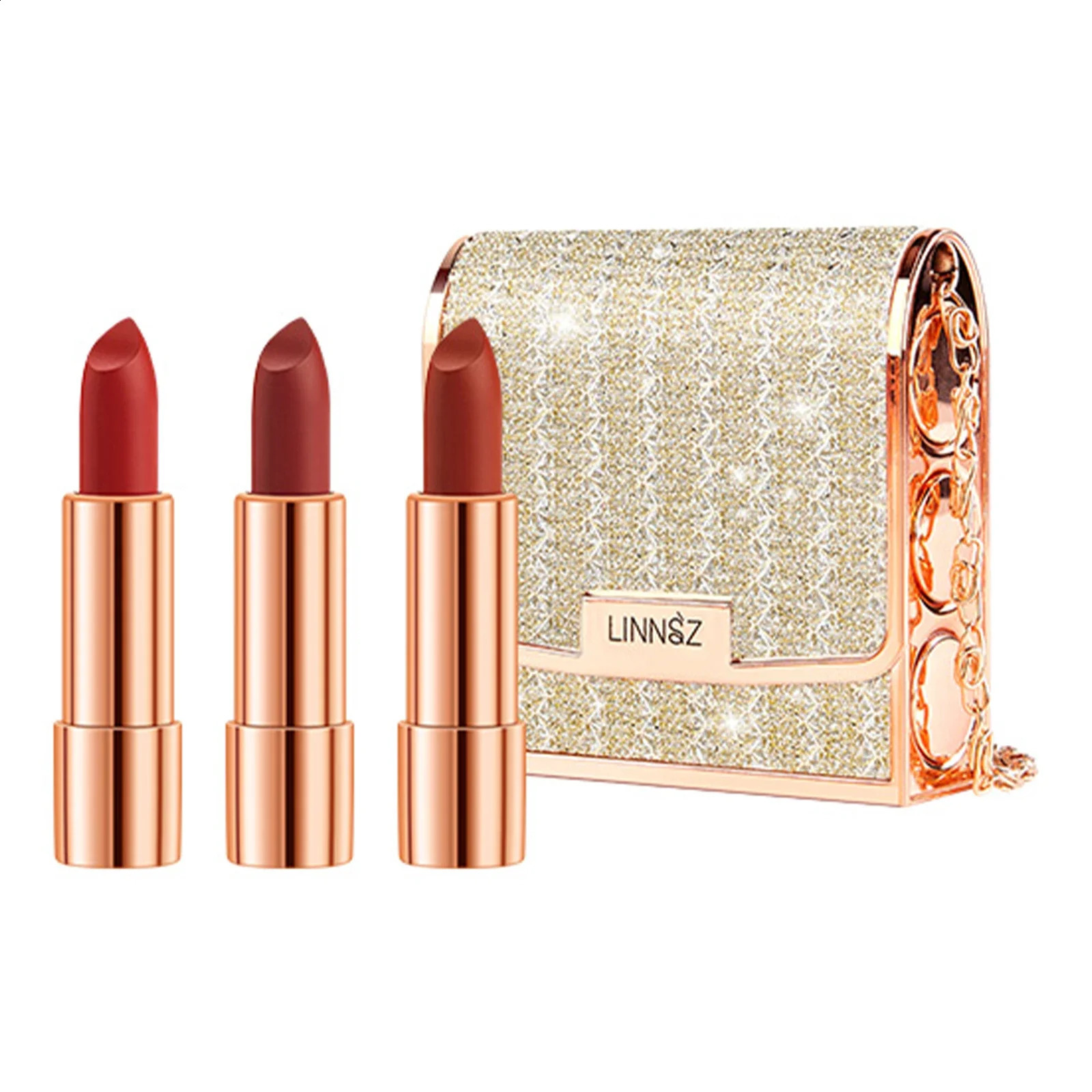 Matte Lipstick Set 3 Colours with Silver Chain Bag Waterproof Non-Stick Long Lasting Makeup Red 3.5gx3pcs for Women and Girls 250809