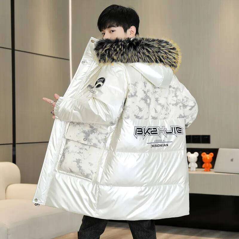 Casual Winter Men's Mid-Length Hooded Cotton-Padded Jackets Streetwear Fur Collar Detachable Warm Coats Windproof Thicken Parkas