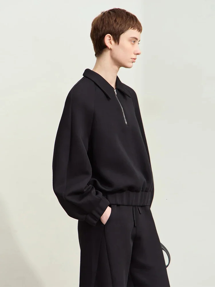 Amii Minimalism Women Hoodies Autumn Lapel Zipper Casual Loose Sporty Pullovers Trendy Solid Clothes for 12443154 250809