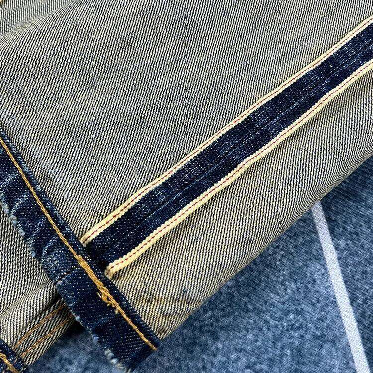 14oz Heavyweight Red Seedge Denim Jeans for Men Heavy Washed Distressed Straight Blue Pants Male American Casual Trousers