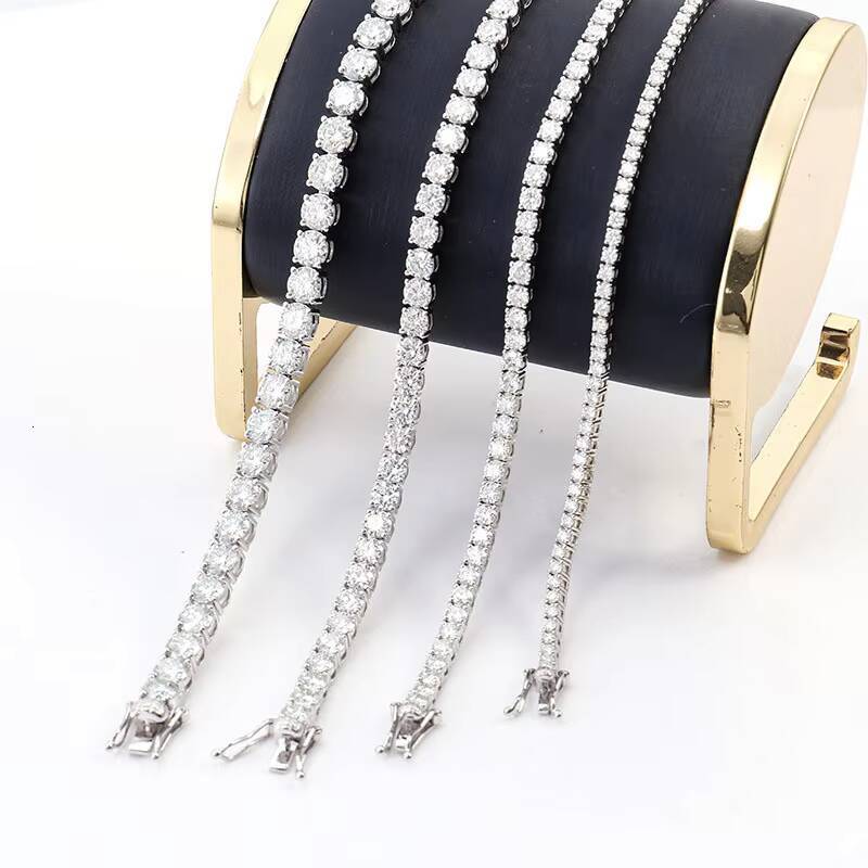 Wholesale Price 10k 14k 18k White Gold 2mm 3mm 4mm Iced Out D VVS Moissanite Diamond Bling Tennis Chain Bracelets for Women