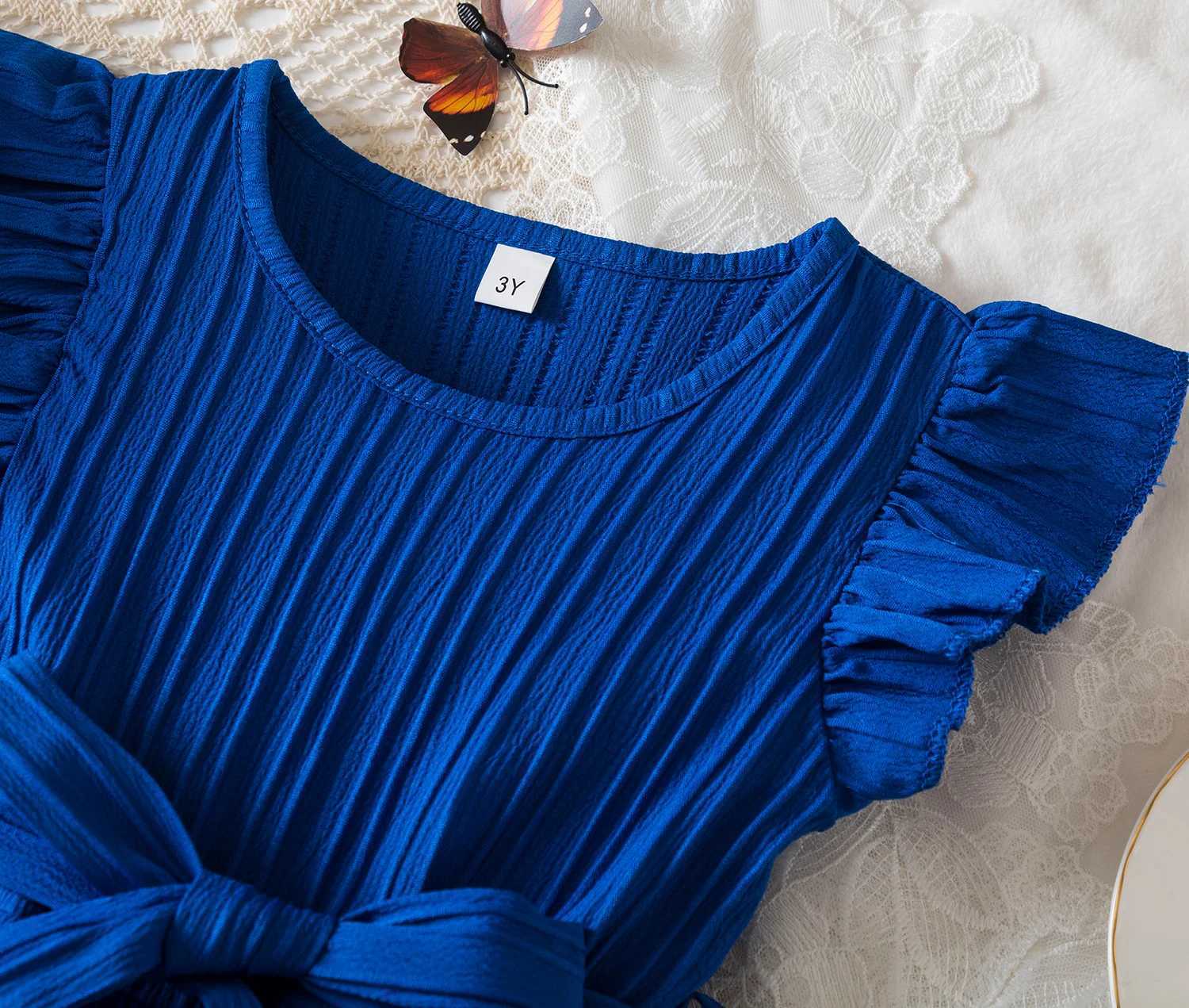 Summer Kids Dresses for Girls Ruffle Sleeve Birthday Party Clothes Solid Color Sweet Princess Dress Children Holiday Wear 3-8 Years W250811