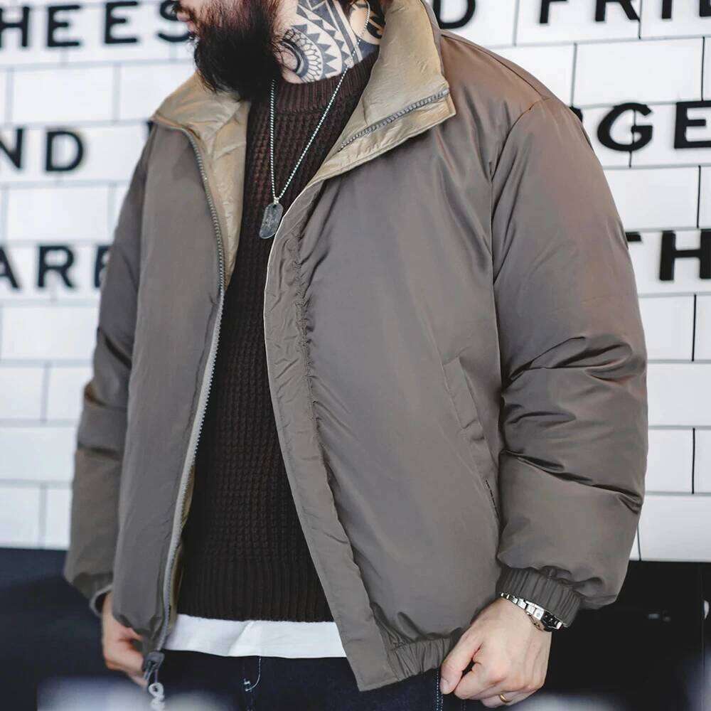 Maden Winter Reversible for Men White Duck Down Filling Versatile Stand-up Collar Warm Coat Mens Solid Color Jacket