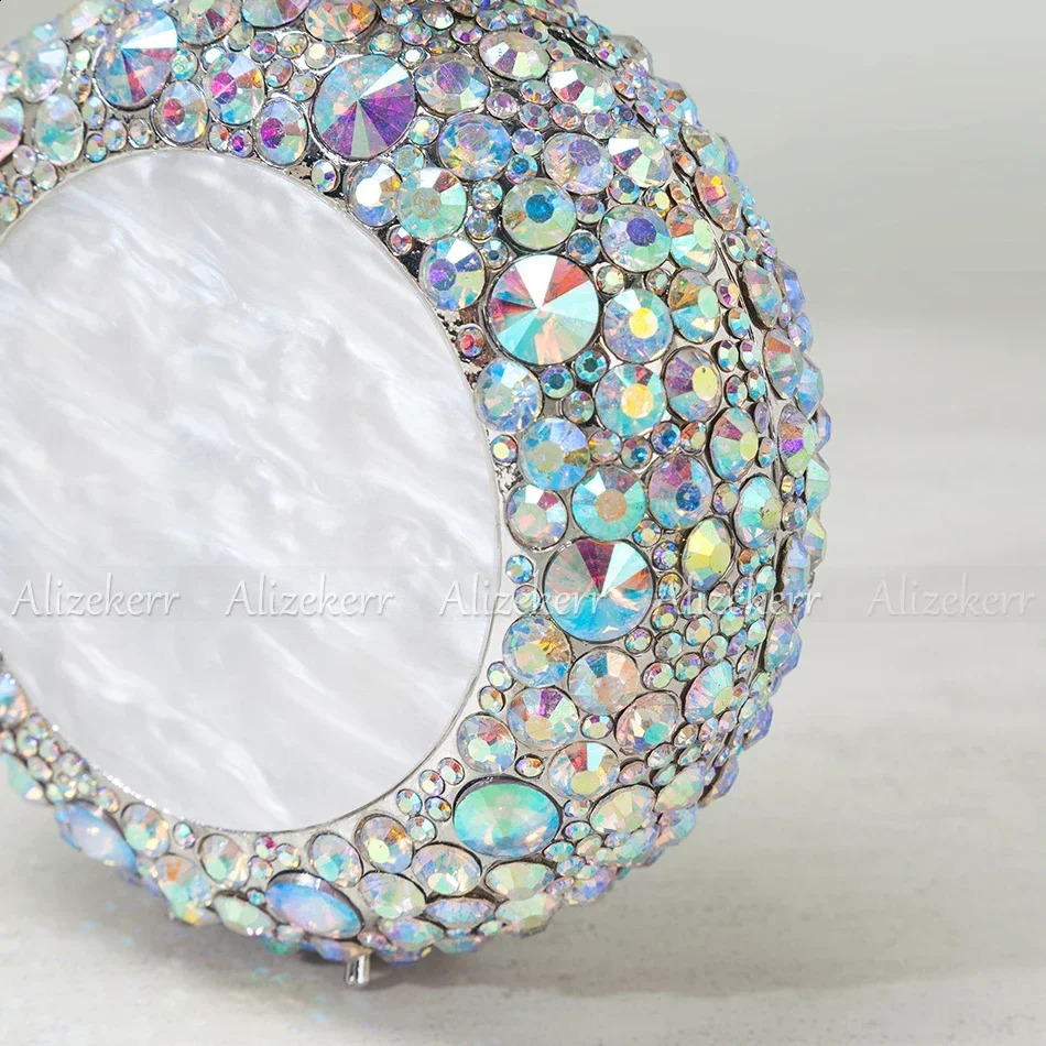 Alizekerr Perfume Bottle Shaped Crystal Evening Bags Women Gorgeous Classy Rhinestone Round Metal Clutch Purses Wedding Party 250809