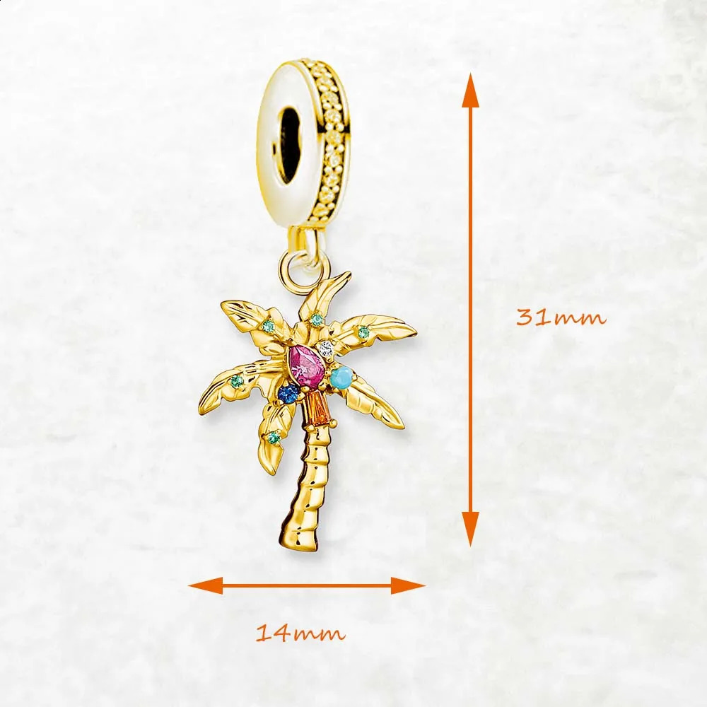 Gold Color Dangle Charm Coconut Palm Tree Women Men Summer Ethnic 925 Sterling Silver Pendant 250807